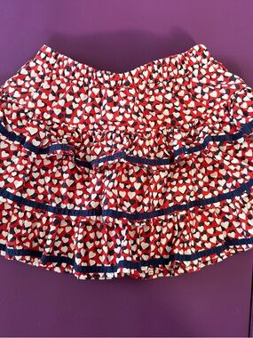Crewcuts red and white Heart Ruffle Skirt with Navy Trim